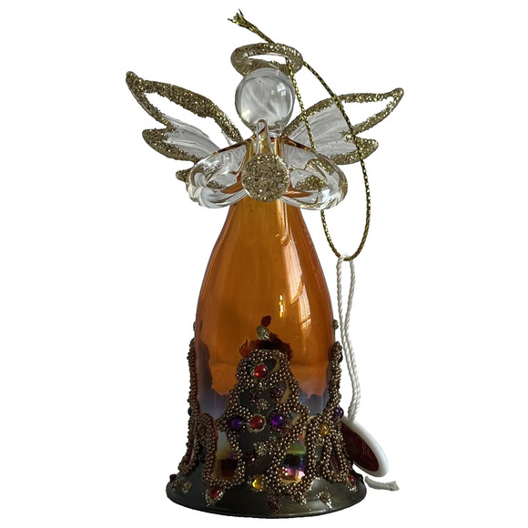 North Pole Trading Co Brown Glass Jeweled Angel Christmas Ornament 2011 - Picture 1 of 7